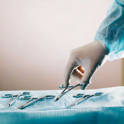 Instrumentos preparados para um procedimento veterinário urgente